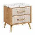 Comodino 60 x 45 x 65 cm in legno marrone con piano effetto marmo e 2 cassetti imbottiti