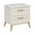 Comodino 60 x 40 x 60 cm bianco con 2 cassetti piano effetto marmo stile moderno