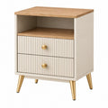 Comodino 45 x 40 x 60 cm in legno crema e rovere con 2 cassetti stile moderno