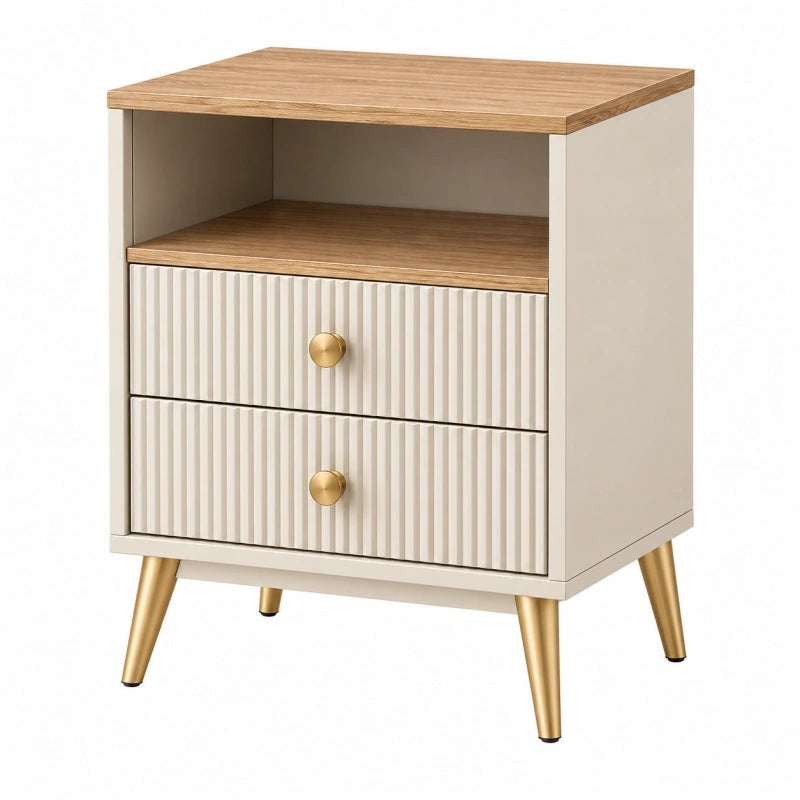 Comodino 45 x 40 x 60 cm in legno crema e rovere con 2 cassetti stile moderno