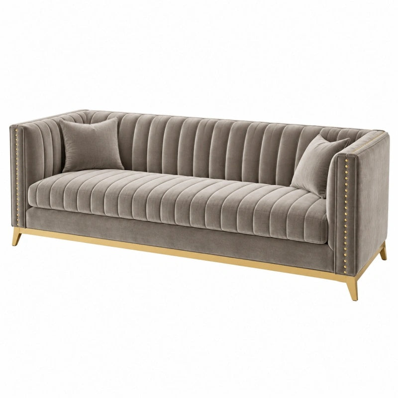 Divano 3 posti 220 x 90 x 82 cm in velluto grigio tortora stile moderno