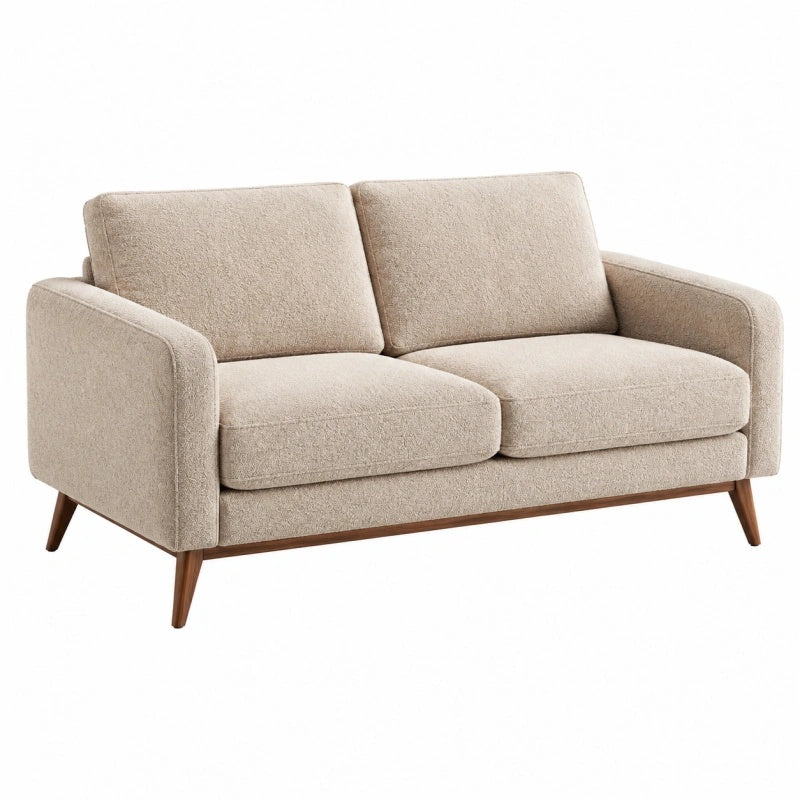 Divano 2 posti 160 cm in tessuto beige con gambe in legno stile moderno