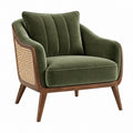 Poltrona 80 x 84 x 85 cm in velluto verde con legno e rattan - stile moderno