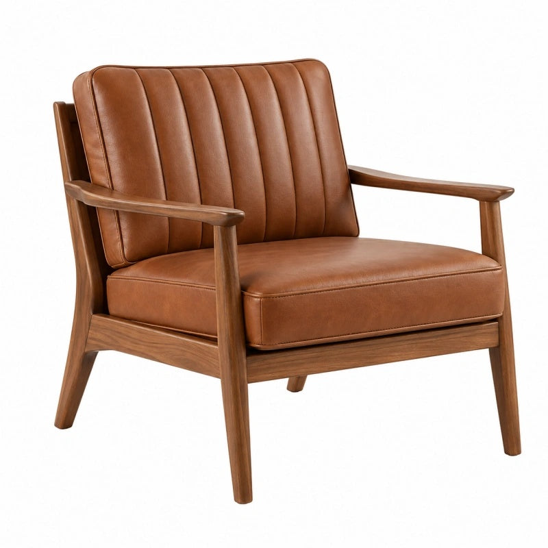 Poltrona 76 x 80 x 83 cm in legno e rivestimento effetto pelle marrone stile moderno