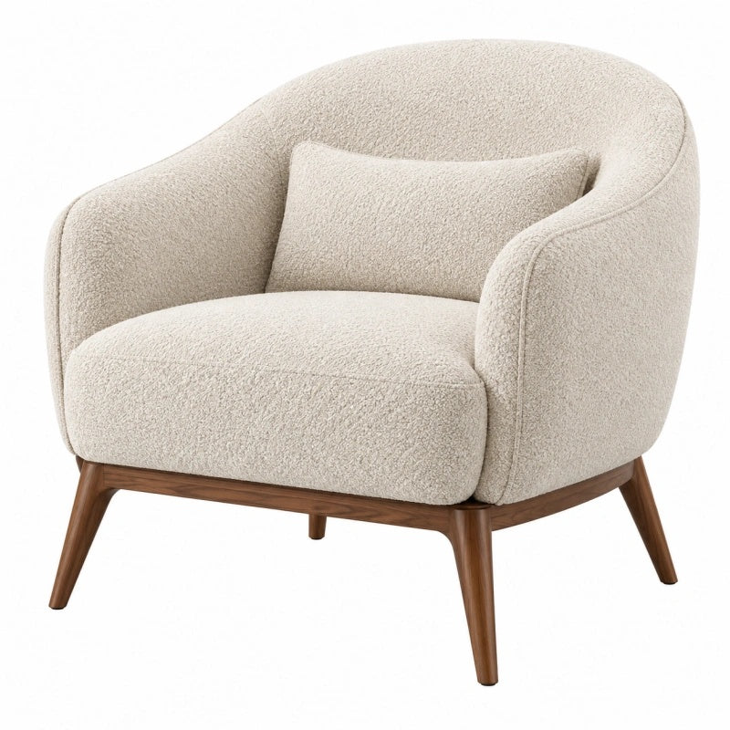 Poltrona 82 x 78 x 82 cm in tessuto bouclé beige con gambe in legno - stile moderno