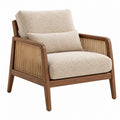 Poltrona 76 x 80 x 82 cm in legno marrone e tessuto beige - stile naturale con braccioli intrecciati