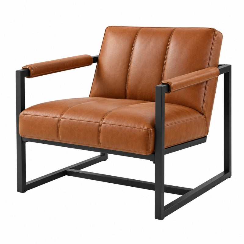 Poltrona 76 x 82 x 80 cm in similpelle marrone con struttura in metallo nero stile industriale