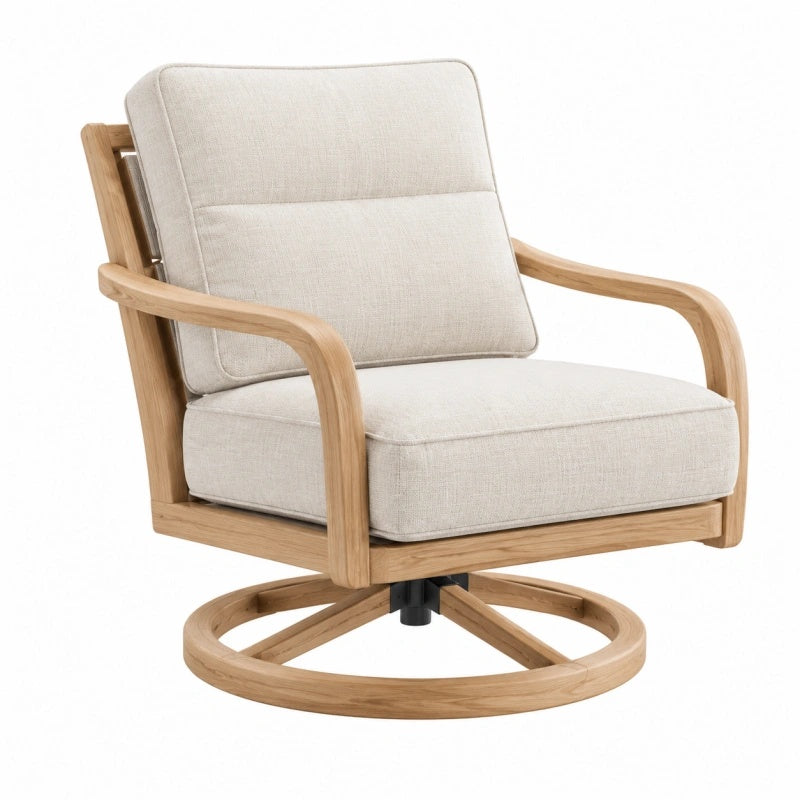 Poltrona girevole 75 x 80 x 90 cm in tessuto beige e legno