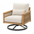 Poltrona girevole da giardino 85 x 85 x 85 cm in legno e corda beige naturale - seduta imbottita