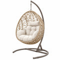 Poltrona sospesa 105 x 105 x 195 cm in rattan beige con supporto in metallo per relax
