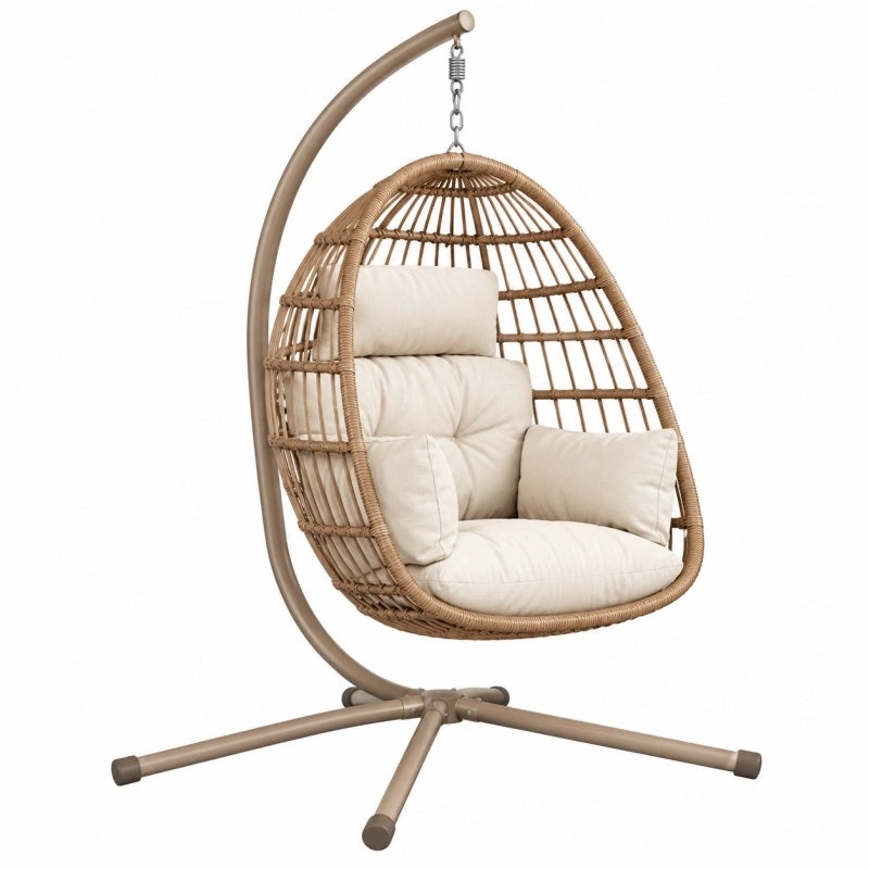 Poltrona sospesa 105 x 105 x 195 cm in rattan sintetico beige con struttura in acciaio