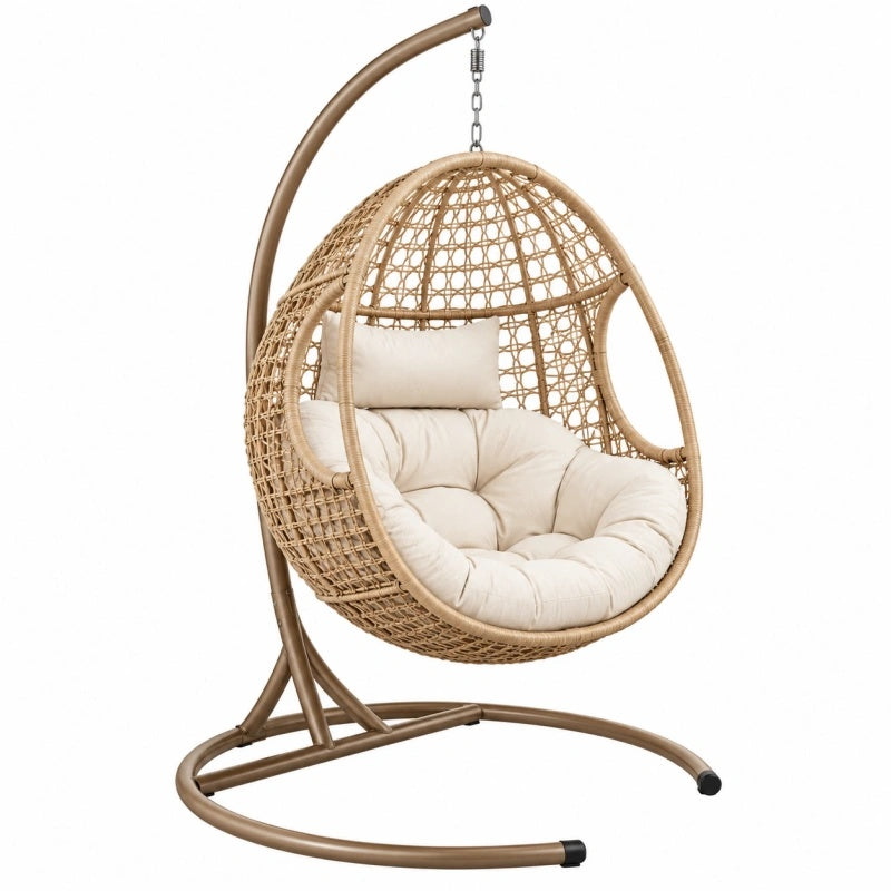 Poltrona sospesa 105 x 105 x 195 cm in rattan sintetico beige con struttura in acciaio
