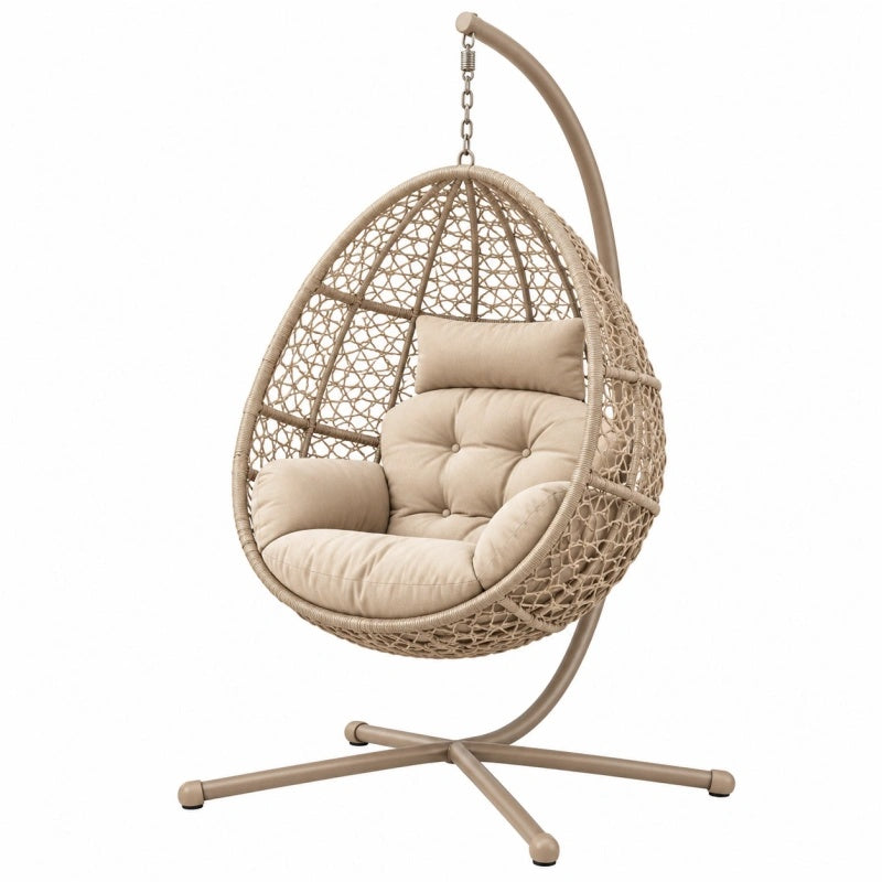 Poltrona sospesa 105 x 105 x 195 cm in rattan sintetico beige con supporto in acciaio - seduta da giardino