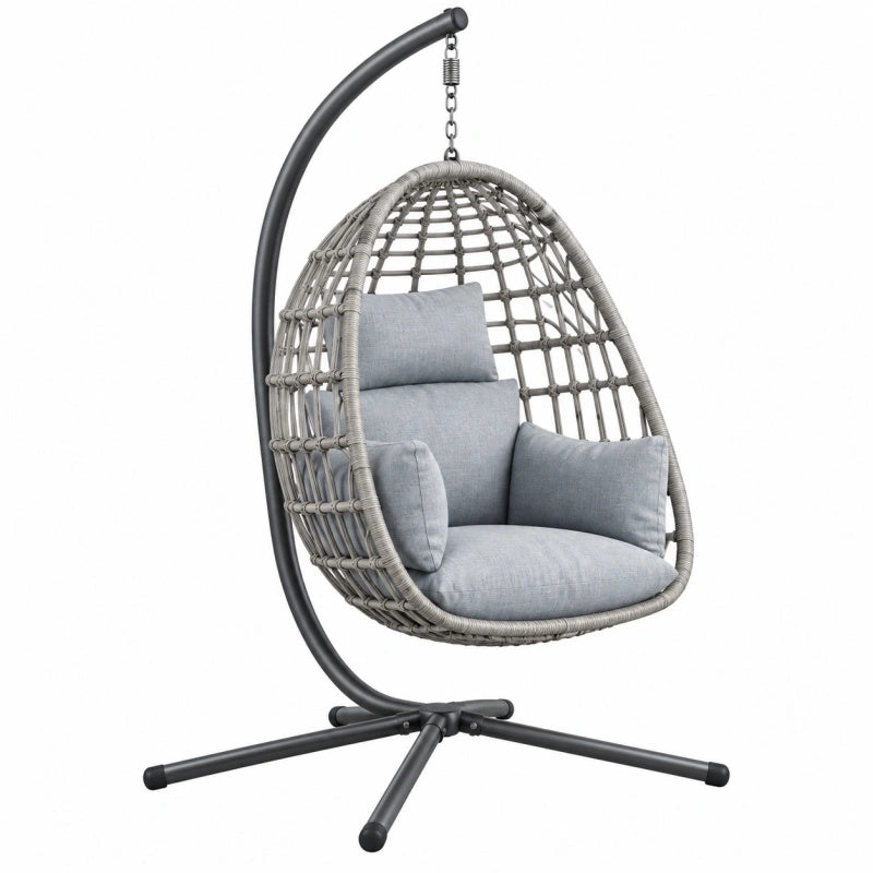 Poltrona sospesa da giardino 105 x 105 x 195 cm in rattan sintetico grigio con struttura in metallo