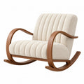 Sedia a dondolo 100 x 75 x 95 cm in tessuto bouclé crema con struttura in legno marrone - moderna