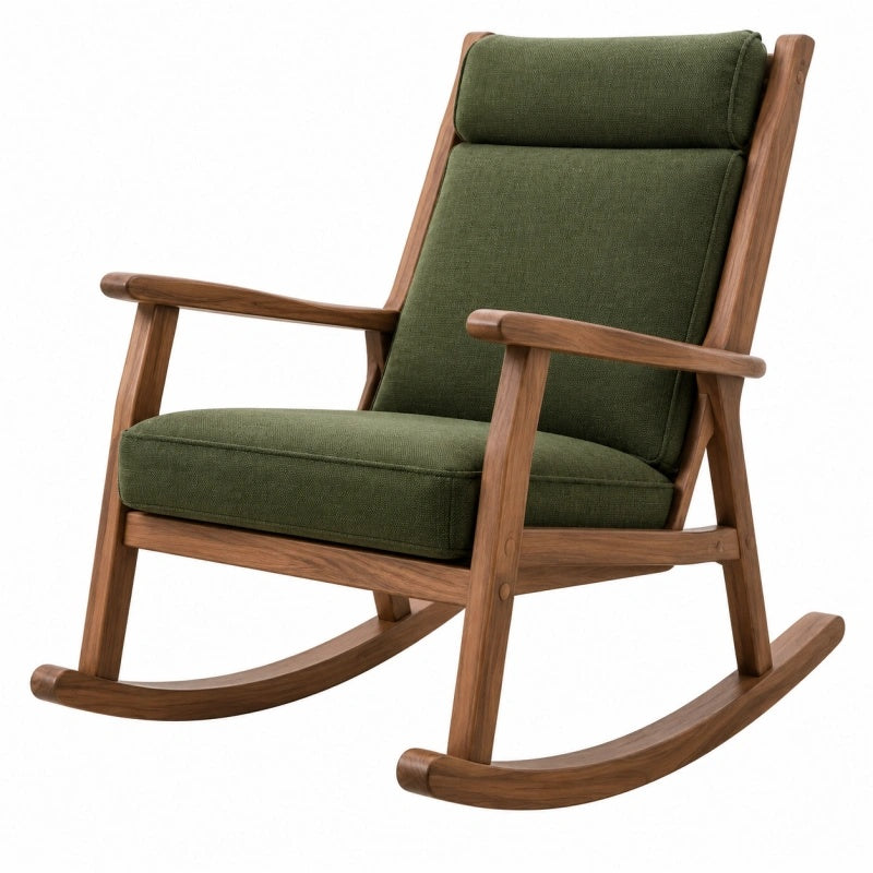 Poltrona a dondolo 68 x 95 x 100 cm in legno e tessuto verde stile moderno