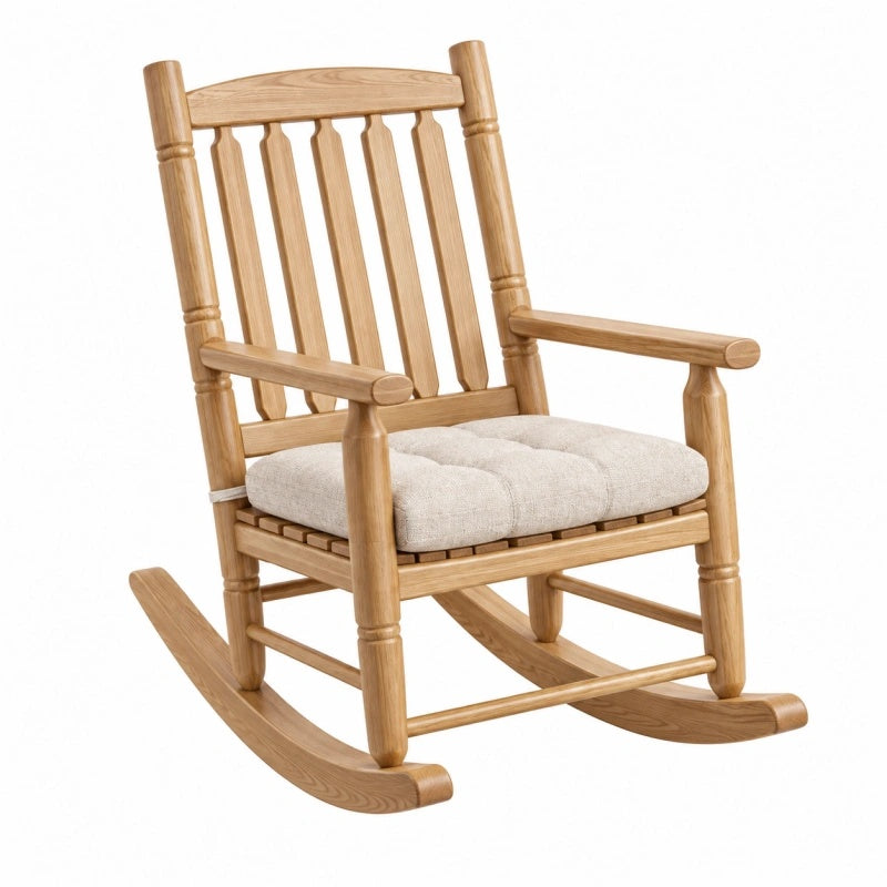 Sedia a dondolo 70 x 90 x 105 cm in legno naturale con seduta imbottita stile classico
