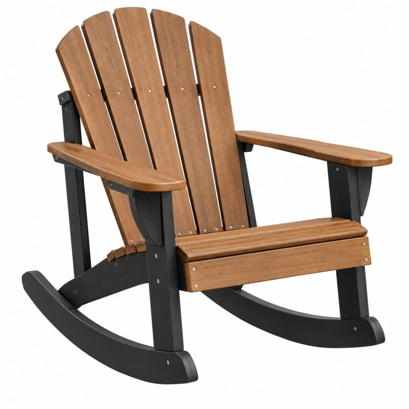 Sedia a dondolo da giardino 98 x 75 x 100 cm in plastica effetto legno marrone e nero stile Adirondack
