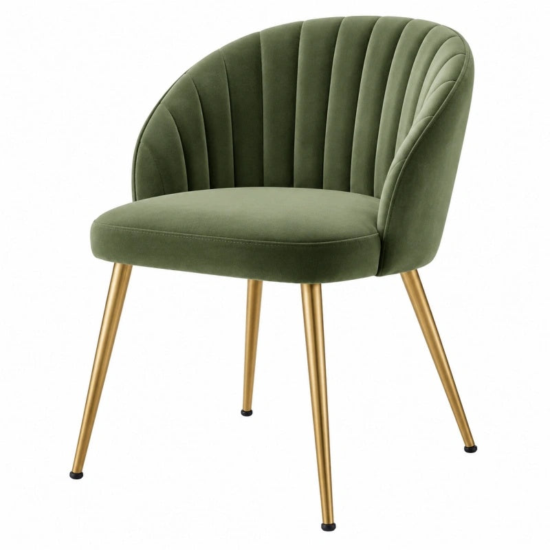 Sedia imbottita 58 x 60 x 82 cm in velluto verde con gambe in metallo dorato - stile moderno