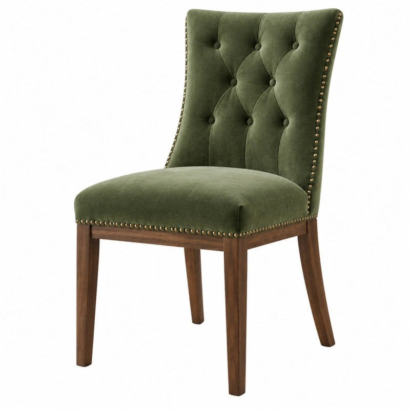 Sedia da pranzo 50 x 62 x 98 cm in velluto verde con gambe in legno stile capitonné