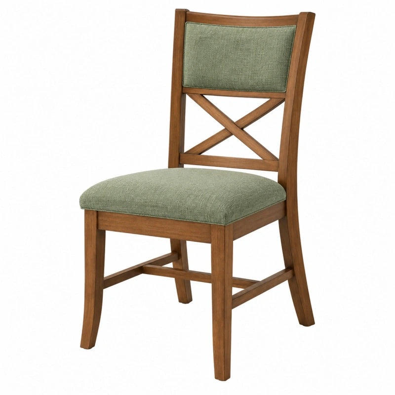 Sedia da pranzo 45 x 52 x 100 cm in legno marrone e tessuto verde - schienale a croce