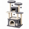 Tiragraffi per gatti 60 x 50 x 145 cm grigio e beige in peluche e sisal con cucce e piattaforme
