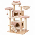Albero tiragraffi per gatti 90 x 60 x 145 cm in legno rosa e beige con tiragraffi e cuccette