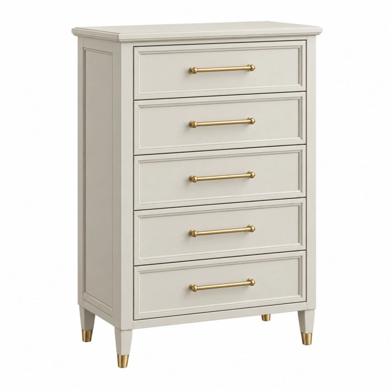 Cassettiera 80 x 42 x 120 cm in legno bianco con 5 cassetti stile classico