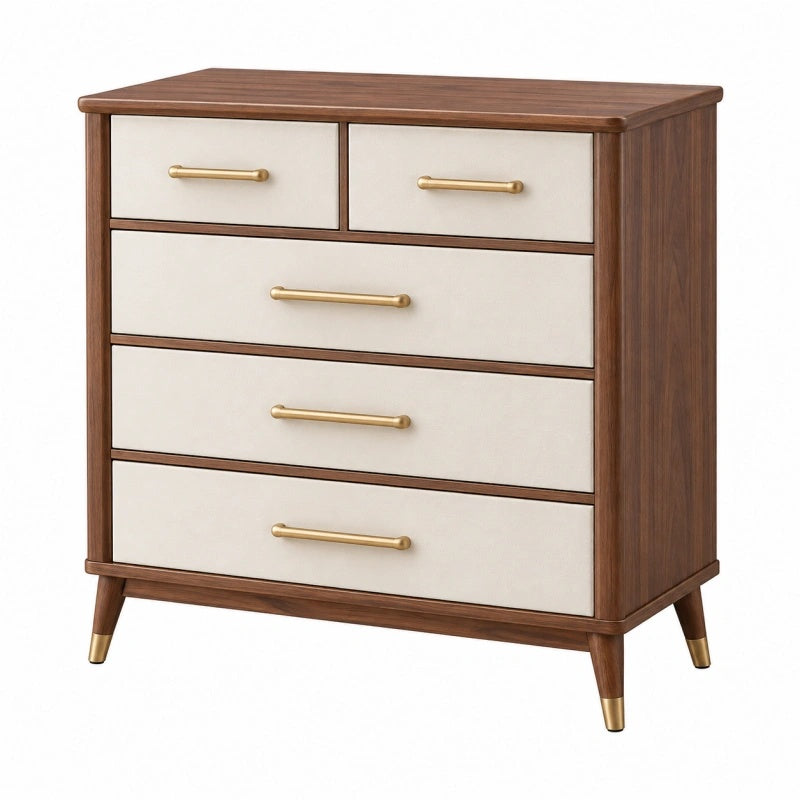 Cassettiera 100 x 45 x 110 cm in legno marrone e beige con 5 cassetti stile moderno