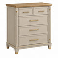 Cassettiera 90 x 45 x 105 cm in legno beige con piano marrone - stile classico con 5 cassetti