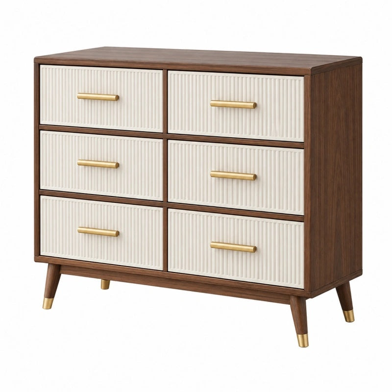 Cassettiera 120 x 40 x 90 cm in legno marrone e bianco con sei cassetti stile moderno