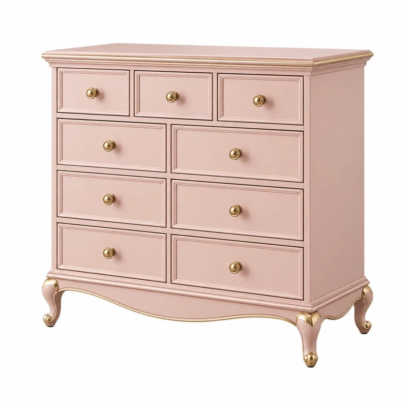 Cassettiera 120 x 45 x 110 cm in legno rosa stile classico con 9 cassetti