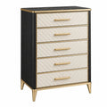 Cassettiera 80x40x110 cm in legno nero e bianco con piano effetto marmo - 5 cassetti stile moderno